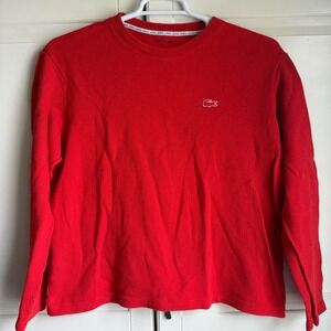 Lacoste Womens Red Orange Waffle Knit Thermal Long Sleeve Crewneck Top XL TH2081